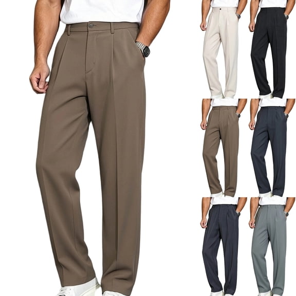 Big & Tall Men's Old Money Style Dress Pants Pleated Front Straight Leg Slacks High Waisted Stretch Golf Trousers for Office Work, Coffee, XL