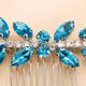 thumbnail image 3 of Peineta de Novia de Cristal con Diamantes de Imitación Azules, Peineta Lateral, Delicadas Piezas para El Cabello, Tocados de Novia, Accesorios para El Cabello para Mujeres, Novias, 3 of 4