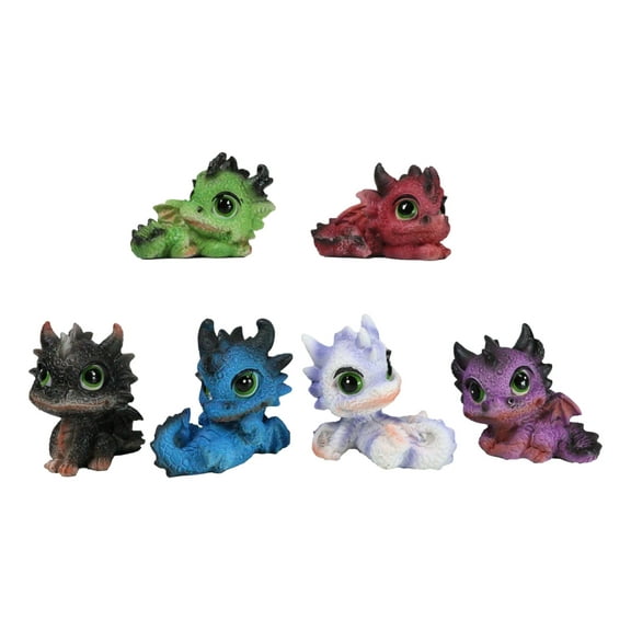 Set of 6 Fantasy Whimsical Colorful Hatchling Baby Dragons Mini Figurines