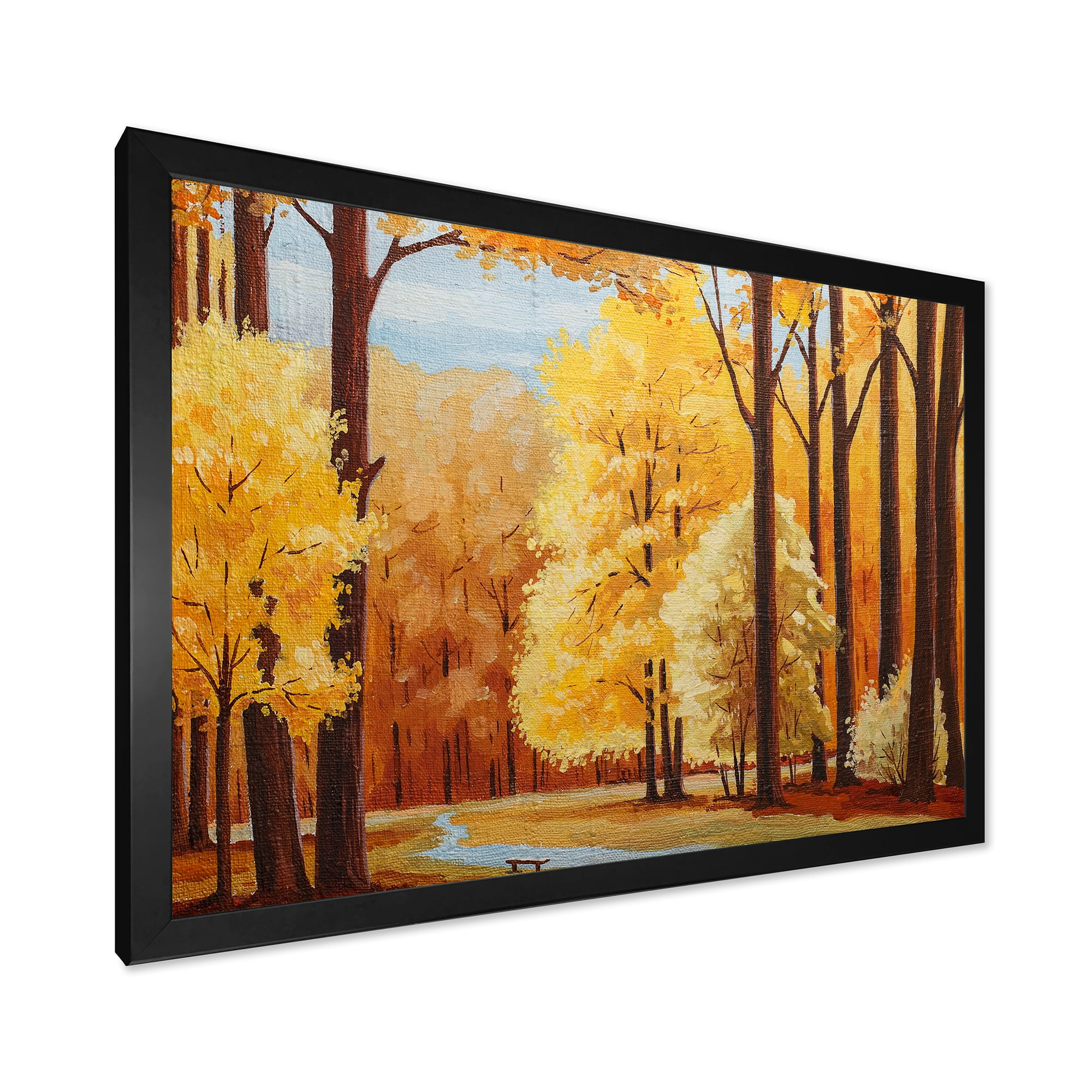 Designart 'Orange Autumn Trees At Sunrise' Farmhouse Framed Art Print