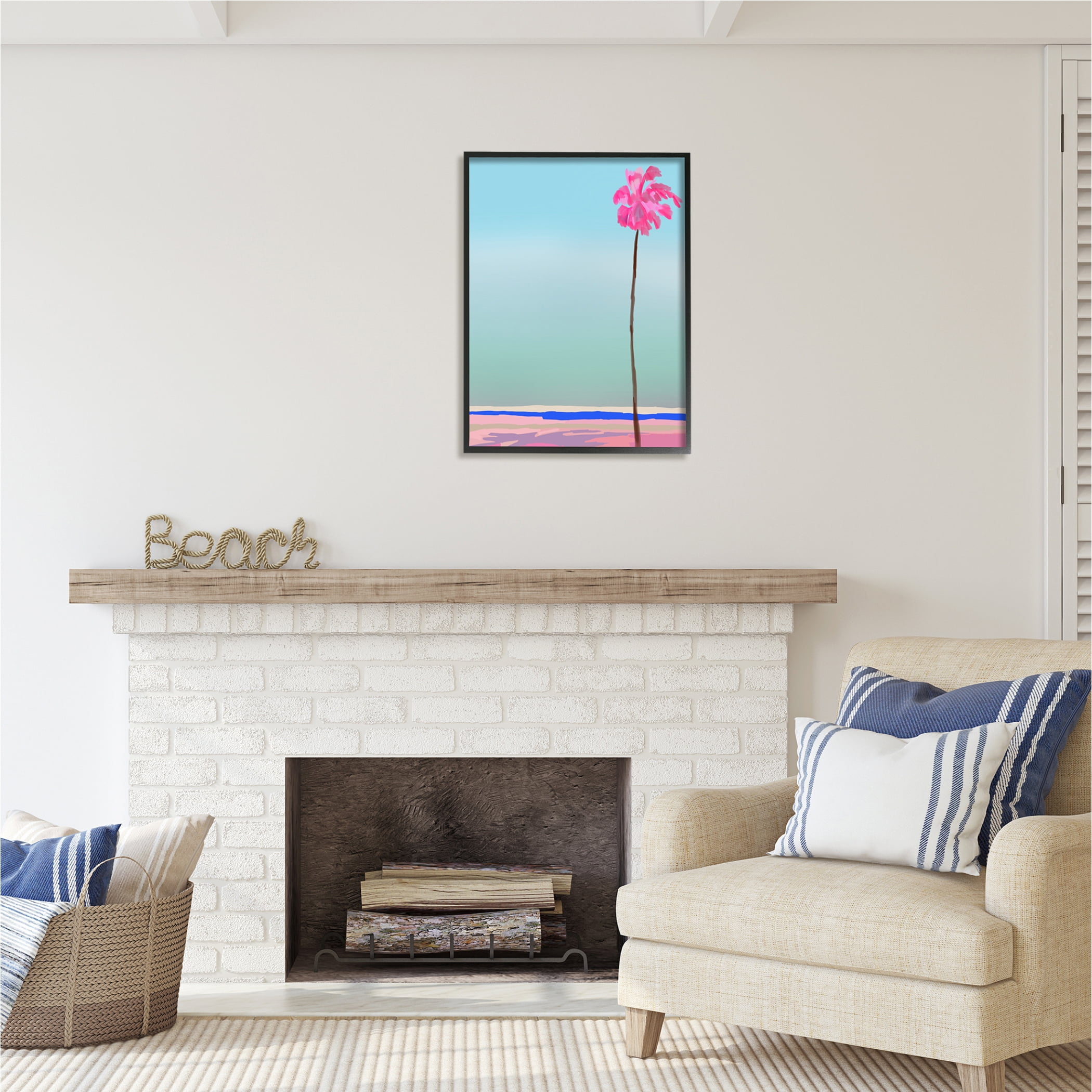 Stupell Industries Pink & Blue Beach Palm Nature Painting Black Framed Art Print Wall Art, 24 x 30