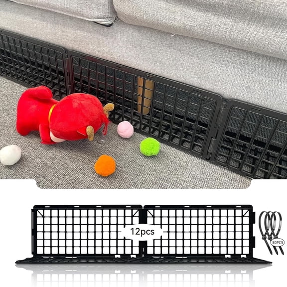 12 PCS Under Couch Blockers for Bed Couch Furniture with 30 Ties Black Couch Barriers Underneath Stop from Getting Under The Sofa