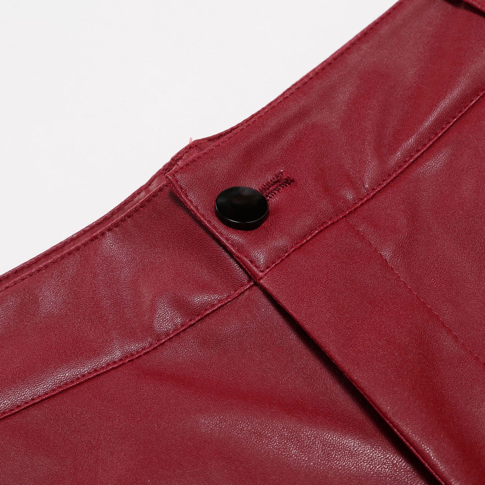 cllios Men's Faux Leather Pants Steampunk Goth Pants Multi Pockets Slim Fit Leather Pants Trousers for Men Motor Biker Hip Hop Trousers Red M