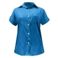 thumbnail image 4 of Baqcunre Shirts For Women Summer New Ladies Loose Blouses Cotton And Lapel Rolled Short Sleeve Button Shirt Tee Shirt Tops For Women 2023 Workout Tops For Women Blue XL, 4 of 5