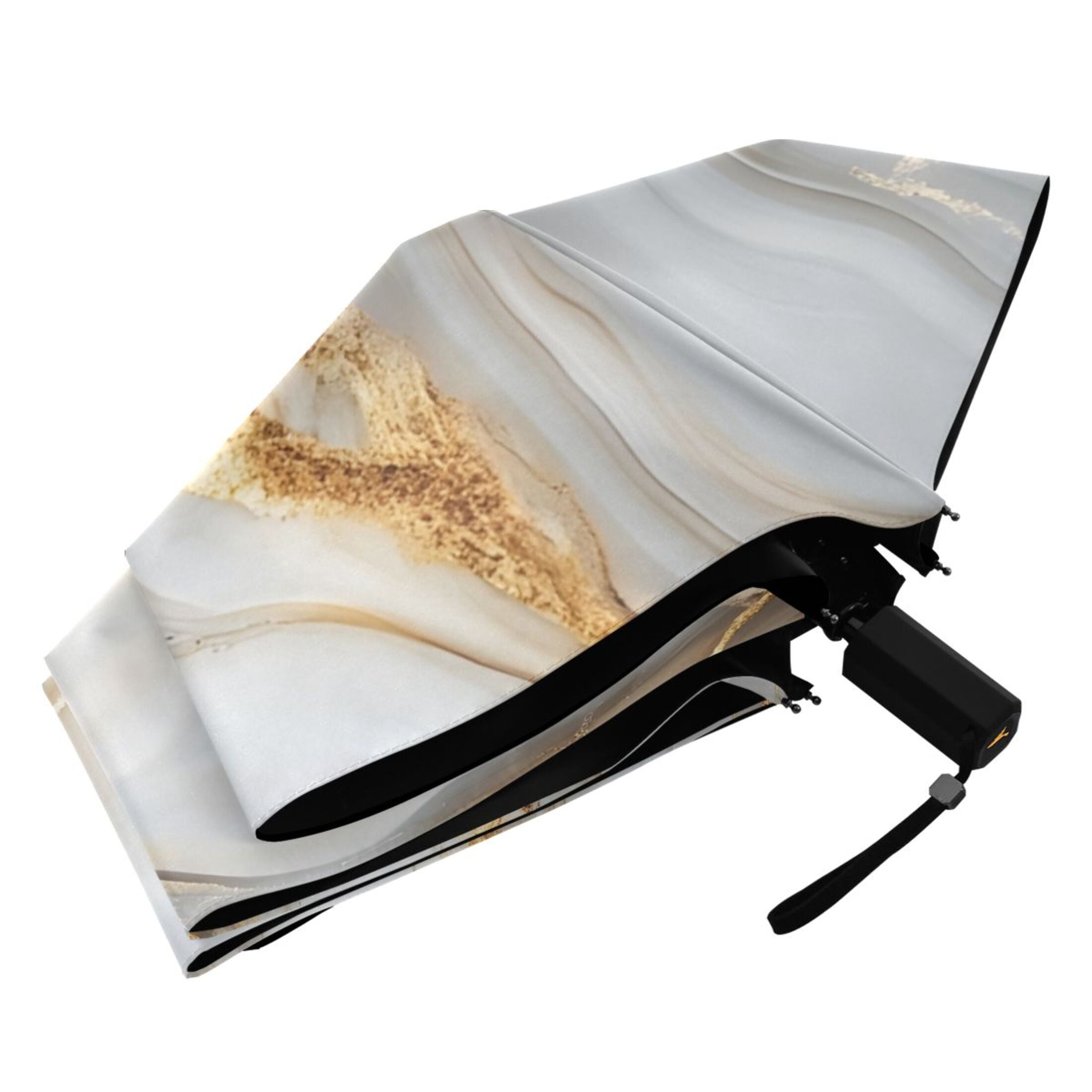 ALAZA White Gold Marble UPF 50+ Compact Folding Umbrella for Rain Travel Umbrella Packable