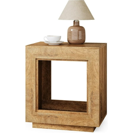 LITTLE TREE End Table Wooden Square Side Table Farmhouse Sofa Side Tables for Living Room 2-Tier Bedside Table for Bedroom Chair Side Table for Small Spaces Oak
