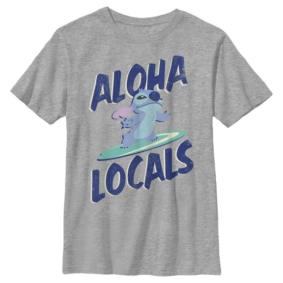 Boy's Lilo & Stitch Surfing Aloha Locals  Graphic Tee Athletic Heather Medium
