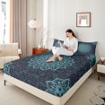 thumbnail image 4 of Manfei Female Men Blue Mandala Twin Sheet Sets 3pcs,Exotic Style Twin Fitted Sheet Microfiber,Bohemian Hippie Flower Breathable Flat Sheet,Microfiber Bedroom Decor, 4 of 7