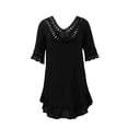 thumbnail image 1 of Ropa Playa Ocean Pacific para Mujer Túnica Cuello V Manga Codo Olan Ruedo Negro Talla M, 1 of 4