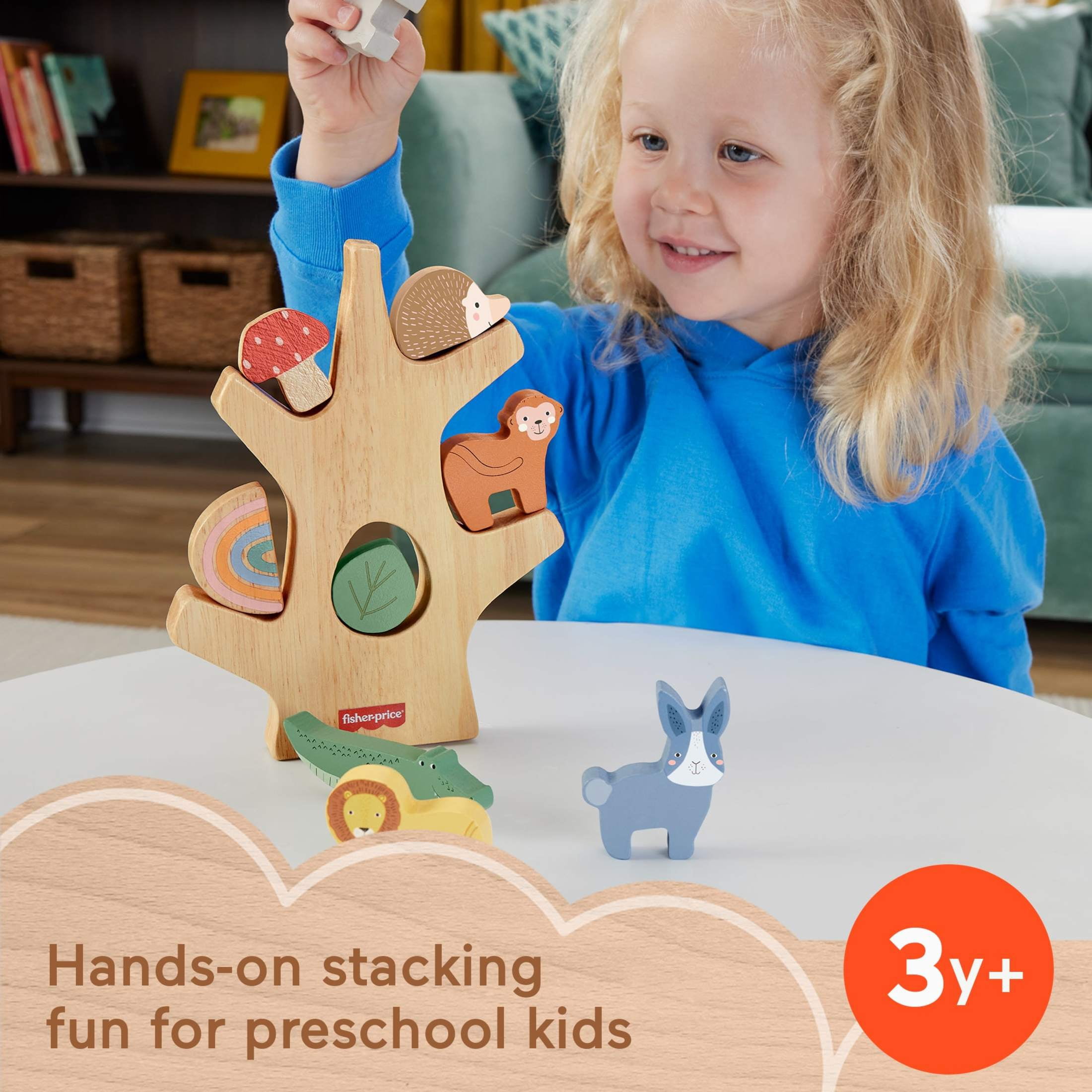Fisher-Price Wooden Balance Tree Stacking Activity Toy, for Toddler Development Play, 10 Pieces