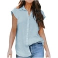thumbnail image 1 of Blouses à Manches Courtes pour Femmes Blouse d'Été Décontractée à Manches Courtes pour Femmes Bouton Couleur Unie Col Rabattu T-Shirt Hauts T-Shirts d'Été pour Femmes Hauts à Manches Courtes pour Femmes, 1 of 10
