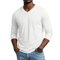 thumbnail image 1 of Dwelliawo Men's Big and Tall Shirts Cotton V Neck Long Sleeve Tops Loose Fit Casual Overszied Fall Soft Basic Tee White L, 1 of 6