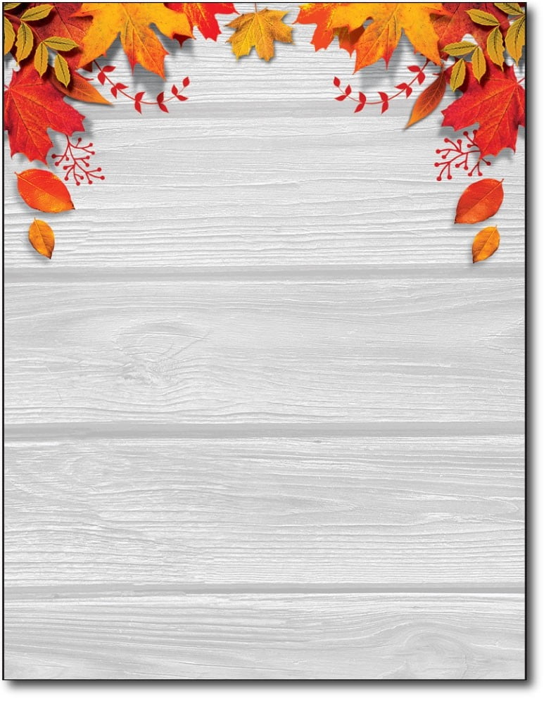 Fall Leaves over Wood Stationery Paper 80 Sheets