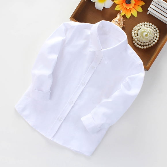 LSLJS Boys Long Sleeve White Button Down Shirt - Collared Uniform Boys White Dress Shirt Button Up Shirt Boys, Boys White Dress Shirt( 13-14 Years, White )