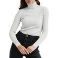 thumbnail image 5 of Mock Turtle Necks Tops for Women Long Sleeve Ribbed Shirts Thermal Slim Fit Lightweight Undershirts，White M, 5 of 6