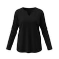 thumbnail image 7 of Xaqiouau Women's V-Neck Long Sleeve T-Shirt Solid Color Relaxed Fit Basic Top Stretch Casual Base Layer Shirt Spring Fall Everyday Wear Versatile Staple Black XL, 7 of 7
