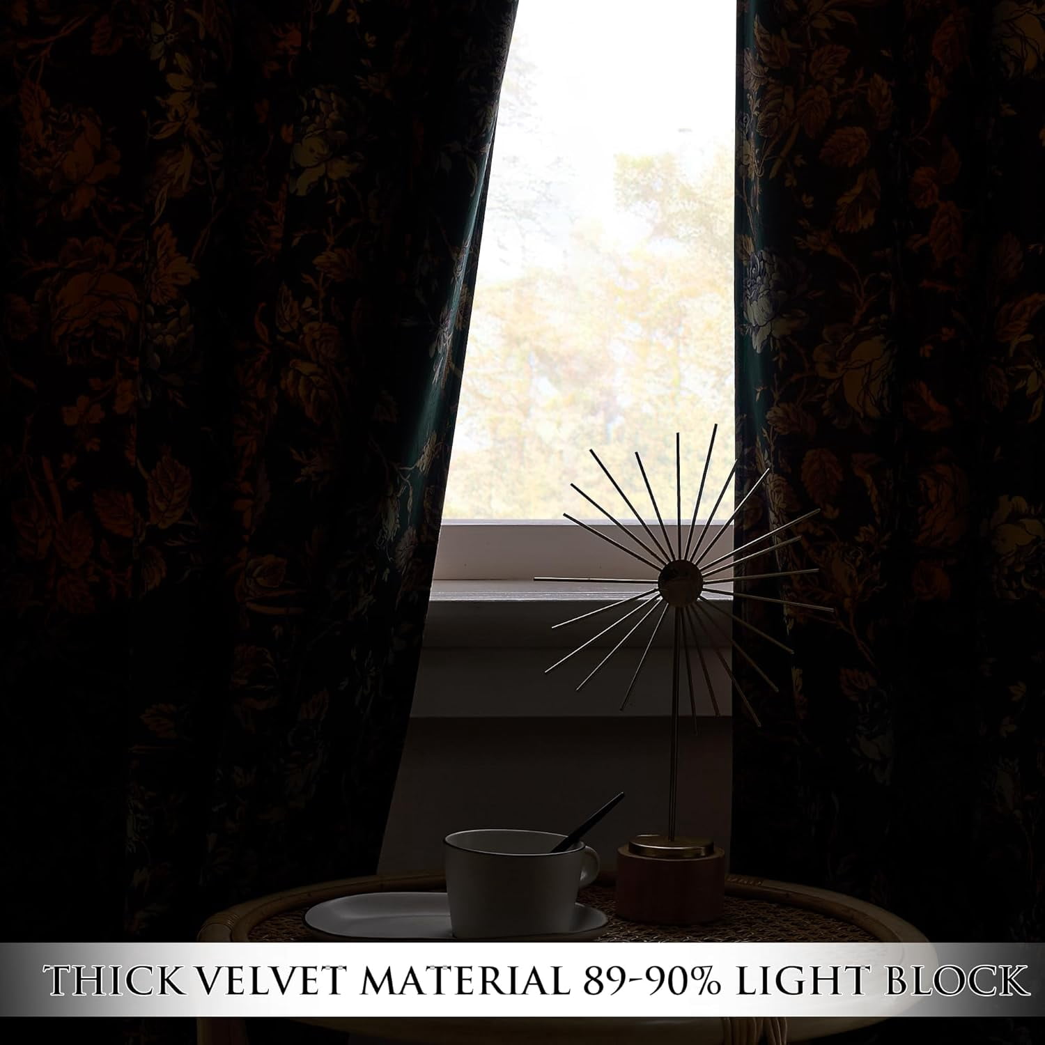 NICETOWN Velvet Blackout Curtains, Vintage Print Luxury Room Darkening Rod Pocket Thermal Insulated Window Drapes for Home Office, Green, 52"x 96", 2 Panels
