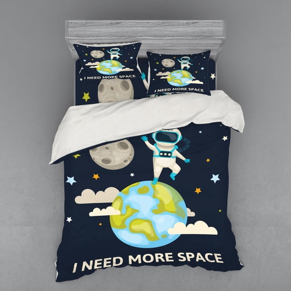 Fantasy Duvet Cover Set, Spaceman Waving over Planet Earth Space ...