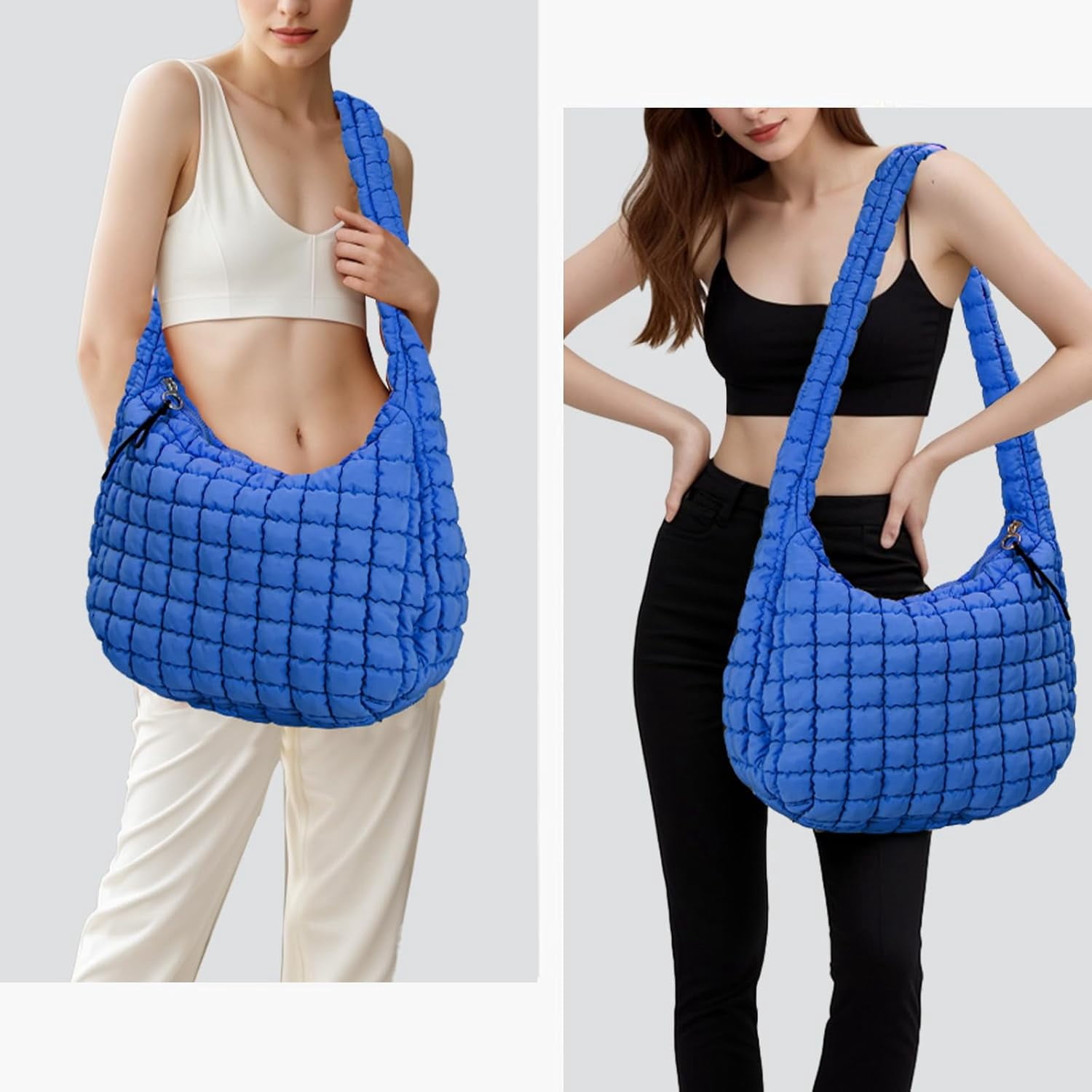 Kwuty Puffer Tote Bag for Women Large Quilted Puffy Lightweight Carryall Crossbody Tote Bag for Women