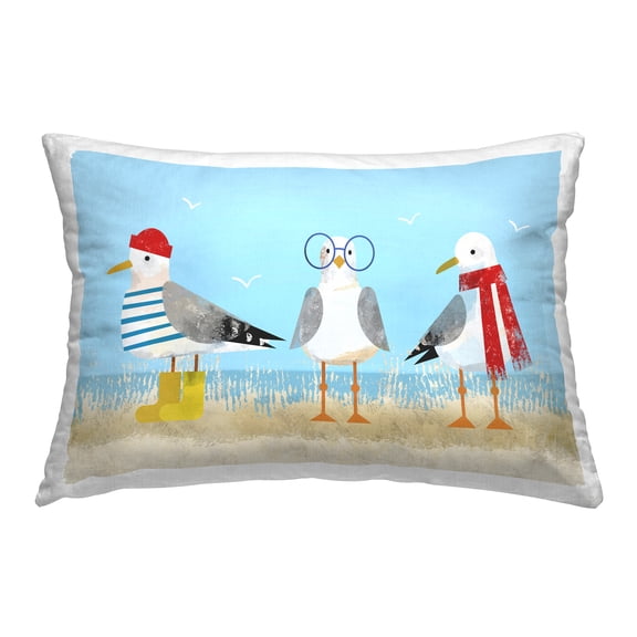 Stupell Industries Seagulls in Winter Clothes Decorative Printed Throw Pillow Design by Victoria Barnes .