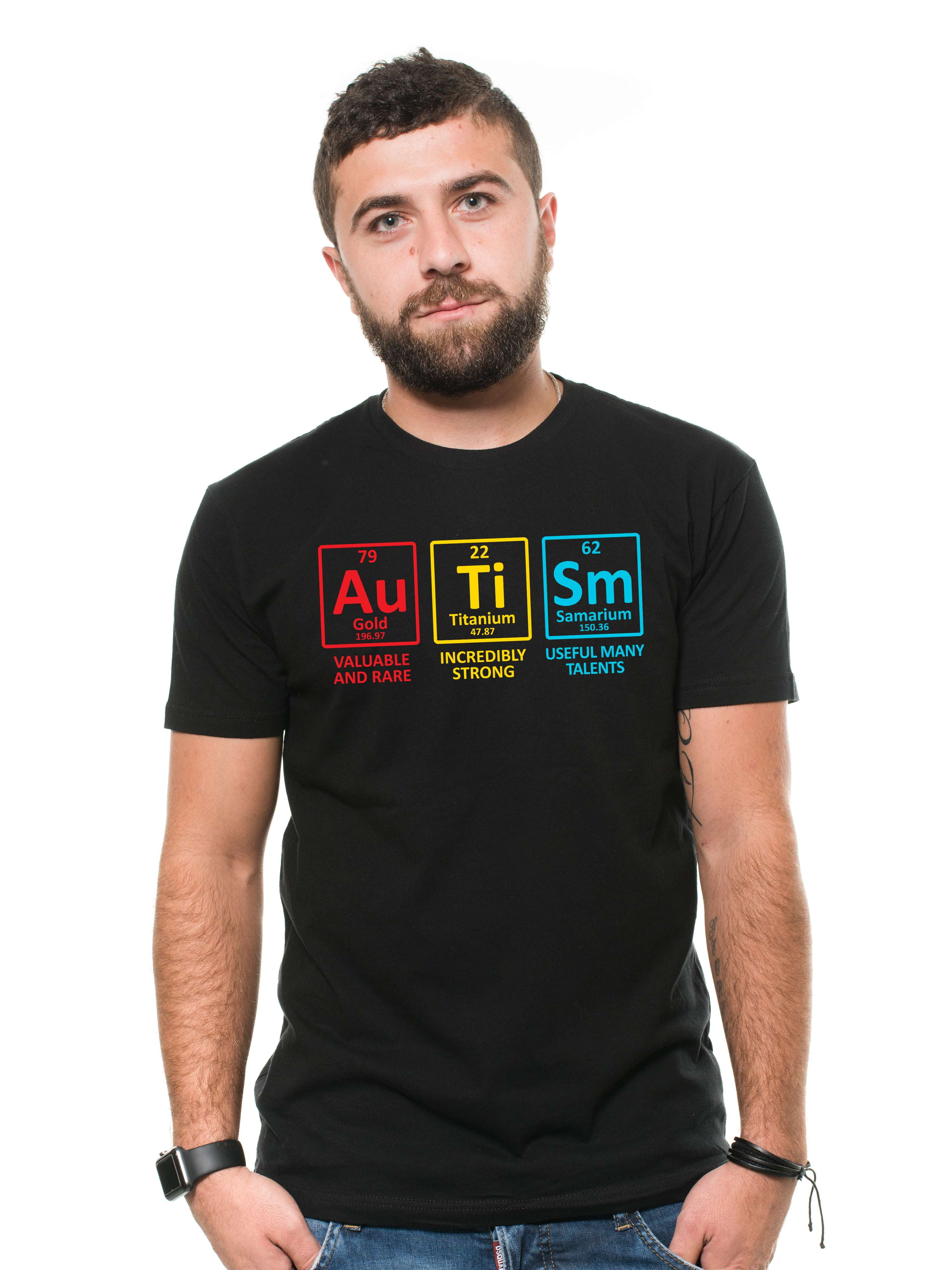 Autism T-shirt Autism awareness month periodic table creative novelty shirt (X-Large Grey)