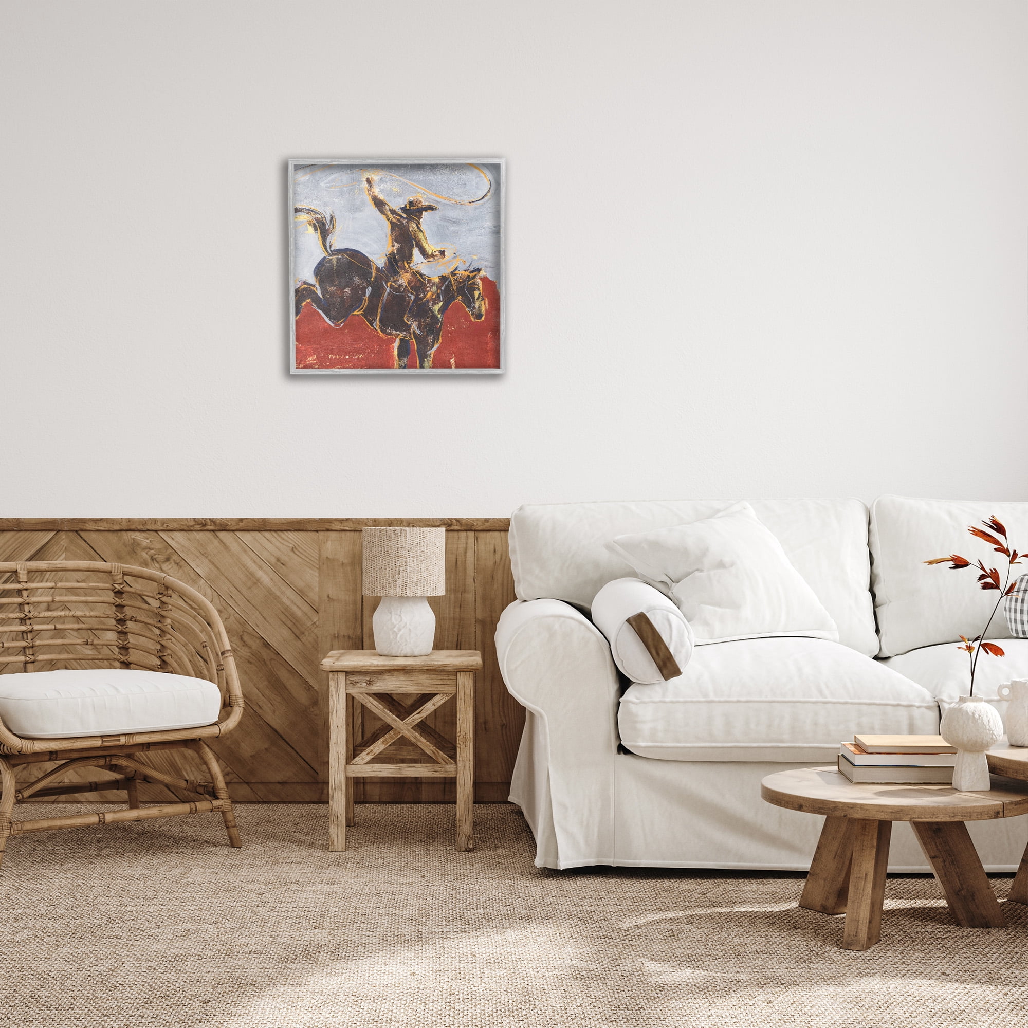 Stupell Industries Western Cowboy Wild Horse Animals & Insects Painting Gray Framed Art Print Wall Art, 24 x 24