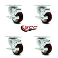 thumbnail image 2 of 3 Inch Maroon Polyurethane Wheel Swivel Top Plate Caster Set with Brake SCC, 2 of 2