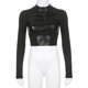 thumbnail image 4 of Camisetas De Mujer Y2K Street Motorcycle Style Cuero Malla Costura Medio cuello alto Mangas largas Ygjytge para Mujer Negro T L, 4 of 9