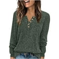 thumbnail image 2 of XPMWRP Knit Sweater Women V Neck Button Up Sweaters Jumpers Trendy Tunic Long Sleeve Pullover Tops Comfy Fall Clothes Green L, 2 of 8