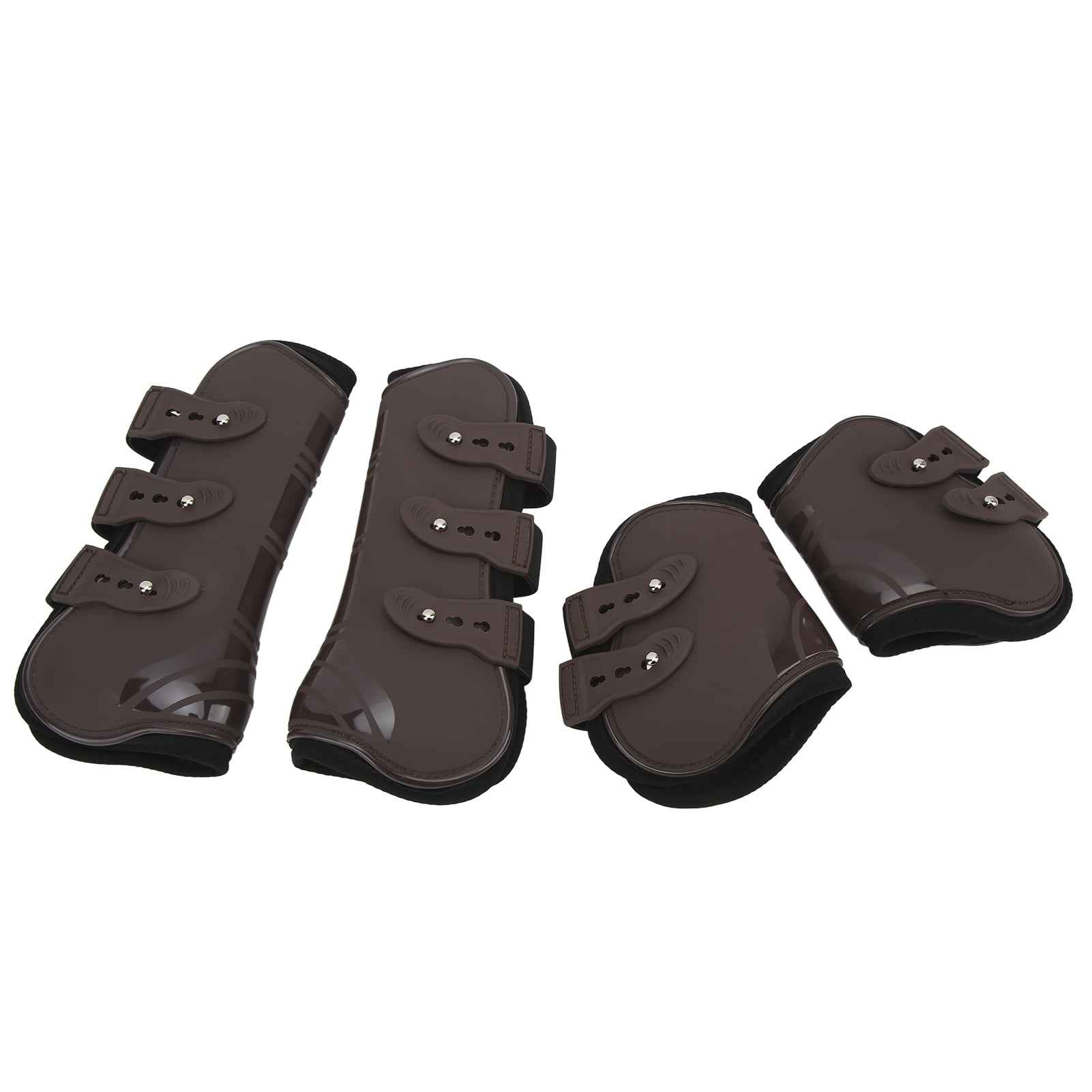Riousery 4Pcs Horse Front Hind Leg Boots PU Neoprene Tendon Brace Guards Equestrian Protection Gear Brown M Size Set For Enhanced Care And Support During Training And Riding Activities Everyday Use