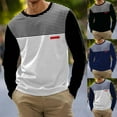 thumbnail image 5 of Men's Striped Tops with Long Sleeves Crewneck Casual Shirts Comfort Basic Tops Printed Patchwork Tees Pullover Cotton T-Shirts Navy,M, 5 of 6