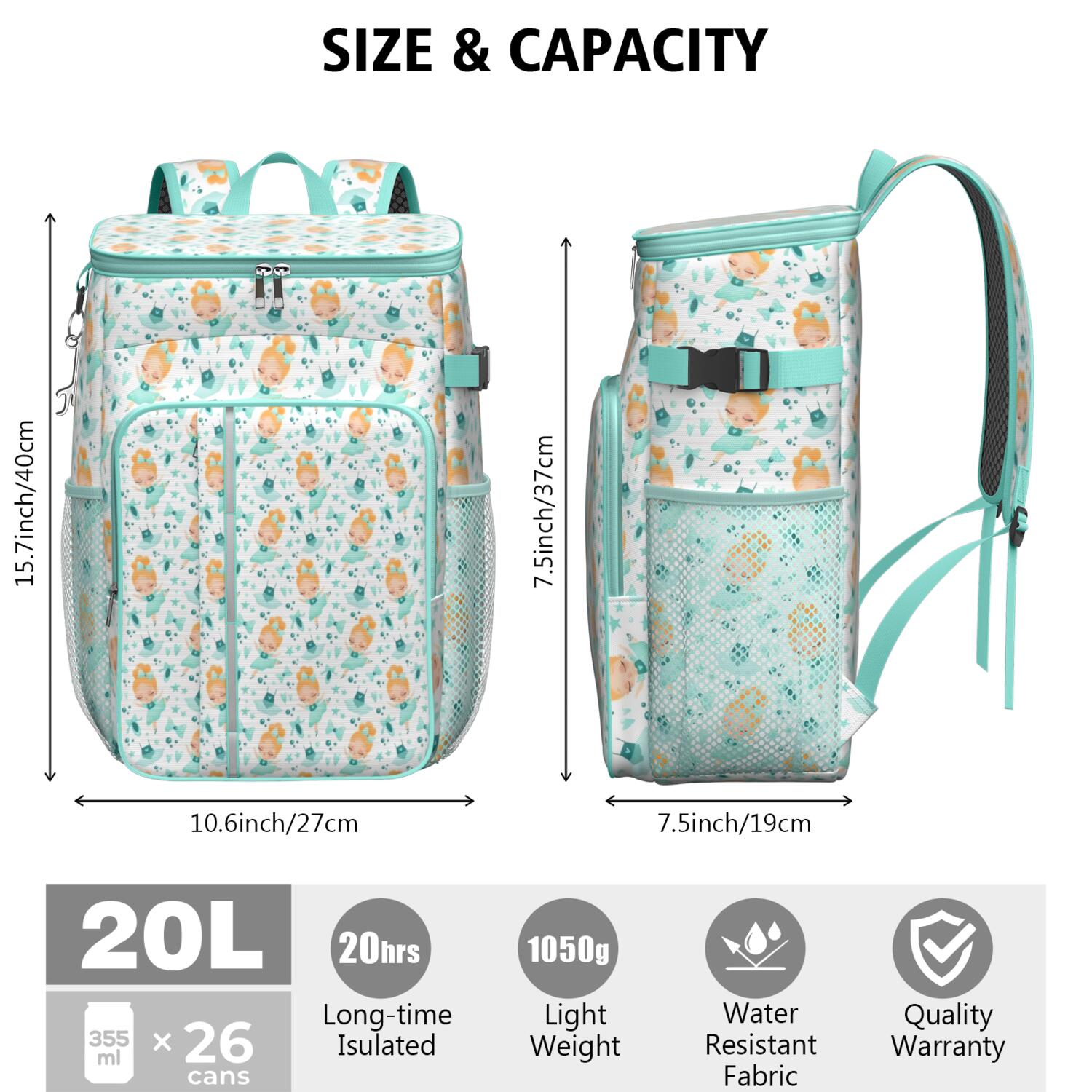 Travel Cooler Bag - Ballerina Princess Pattern Camping Beer Cooler Backpack with Bottle Opener- Waterproof Insulated Picnic Backpacks - Cooler Bag for Beach