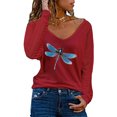 thumbnail image 2 of Camisas Para Mujer, Camiseta de Manga Larga Con Cuello en V de Moda de Gran Tamaño, Blusa Suelta Con Estampado de Otoño, Tops Odeerbi  ODB130651, 2 of 5