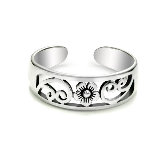 Andrea Jewelers Adjustable Toe Ring Silver Plumeria Flower, Toe Ring, Sterling Silver