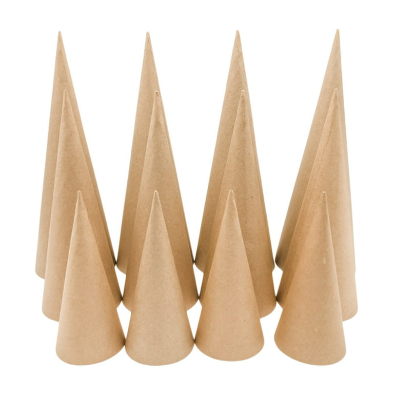Paper Mache Craft Cones Variety Pack- 3 sizes- 13.75 x 5, 10.63 x 4, 7 x 3 Inches-Set of 12