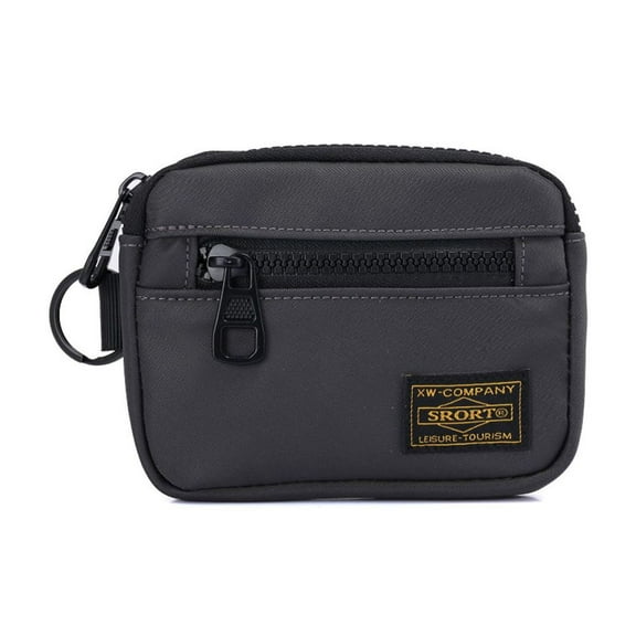 Male Fashion Backpack Hanging Bag Canvas Card Holder Zipper Coin Purse Earphone Bag Short Wallet Storage Bag GREY