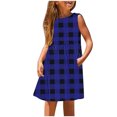 thumbnail image 2 of Sleeveless Dresses for Teens Girls with Pockets Size 3-14 Tweens Juniors Cute Plaid Printed Crewneck Comfort Pullover Vacation Midi Dress, 2 of 5