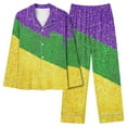 thumbnail image 3 of BiZtdJrK Satin Pajama Set for Women 2025 Mardi Gras Printed Long Sleeve Shirts and Wide Leg Lounge Pants 2 Piece Sleepwear Sets Multicolor M Halloween, 3 of 6