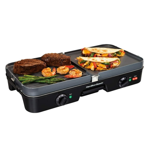Parrilla Plancha Eléctrica HAMILTON BEACH 3 en 1 Rejillas desmontables Bandeja de Goteo negro