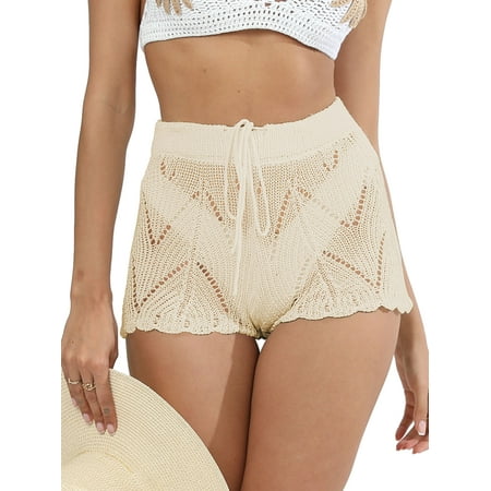 Suagox Women Swimsuit Cover up Crochet Cutout Bikini Bottom Cover up Shorts for Beach Swimsuit Swimwear Summer Clothes