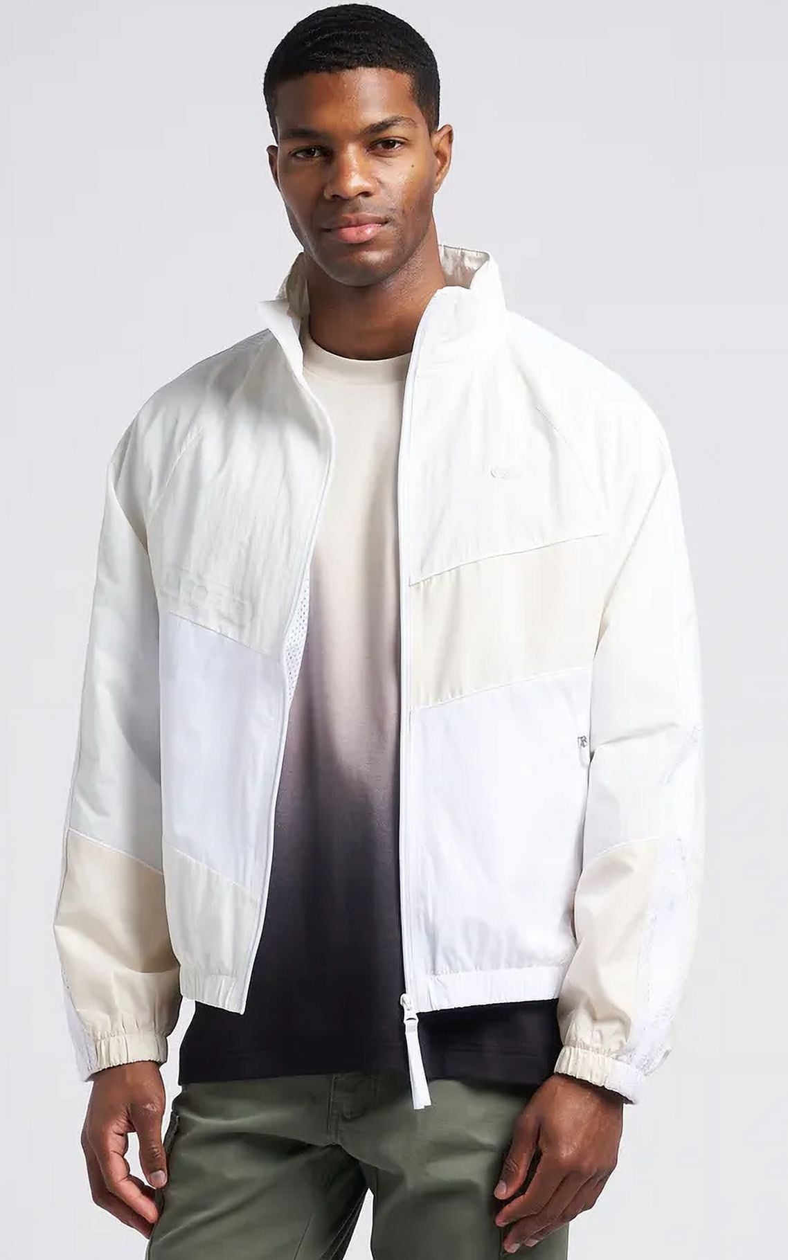 Lacoste WHITE Men's Oversized Water-Resistant Patchwork Jacket, US