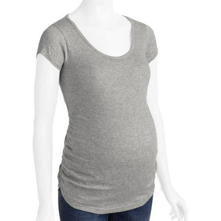 Planet Motherhood Maternity Short Sleeve Scoop Neck Tee With Flattering Side Ruching--Available in Plus Sizes