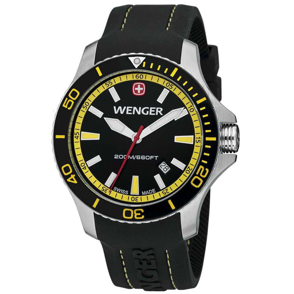 Wenger Men's 0641.101 Sea Force Yellow Accents Black Dial Silicon Rubber  Strap Watch