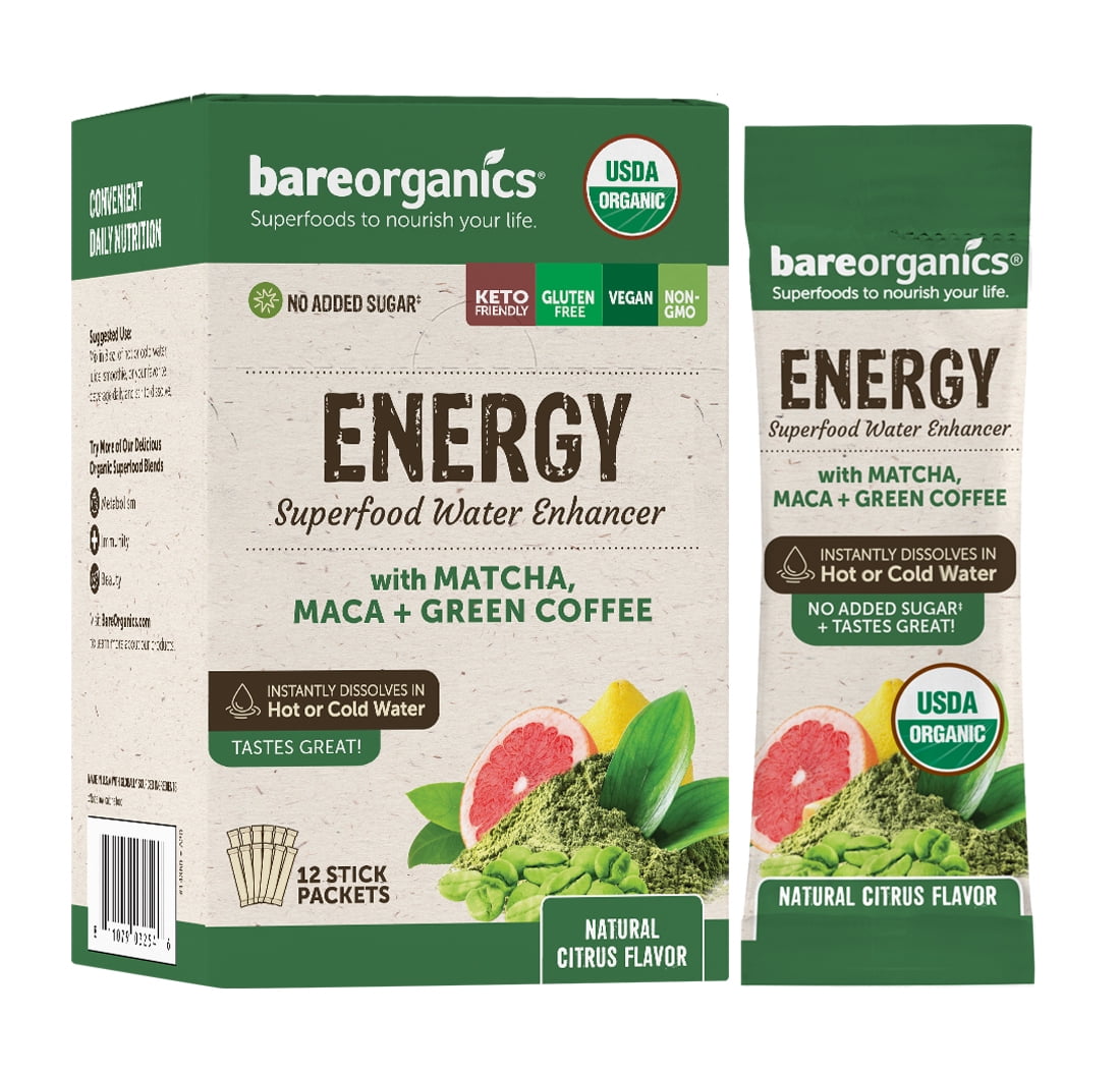 Photo 1 of BareOrganics Energy Blend Superfood Water Mix Packets, 12 Ct