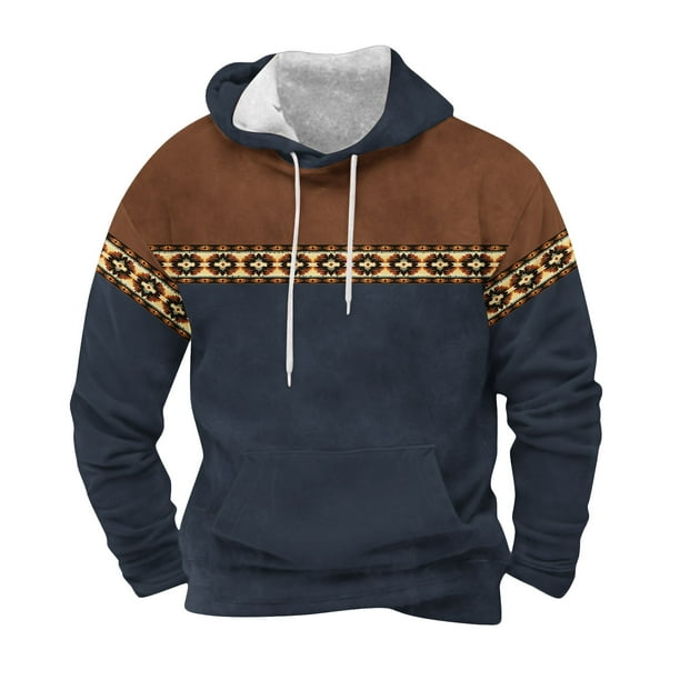 Sudadera con capucha para hombre, moda, bolsillos, manga larga, estilo étnico, estampado vintage, sudadera con capucha, blusa de poliéster para hombre