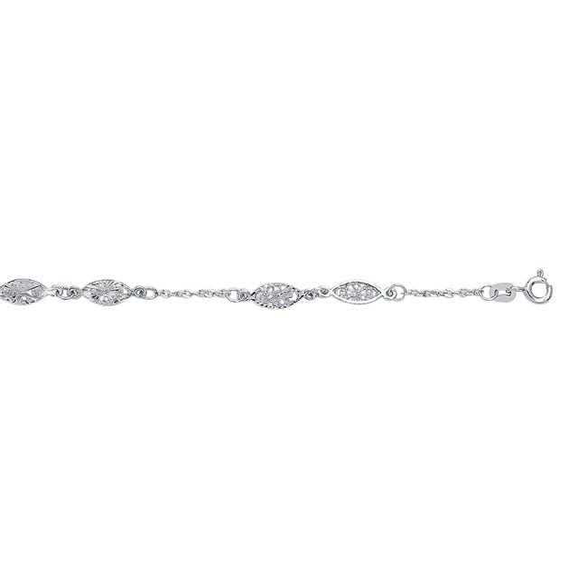 14k White Gold 10 Inch Shiny Textured Filigree Fancy Anklet With Spring Ring Clasp Jewelry Gifts for Women