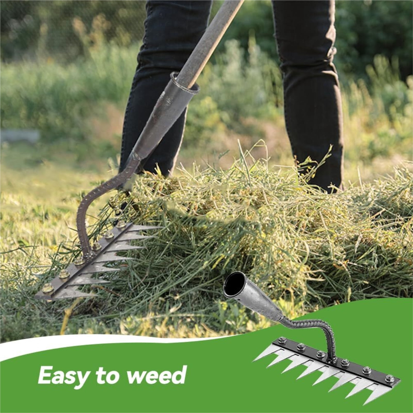 Detachable Carbon Steel Weeding Rake - Heavy Duty Dethatcher with 5-8 Teeth, Manual Claw Weeder Tool for Lawn, Yard & Farm