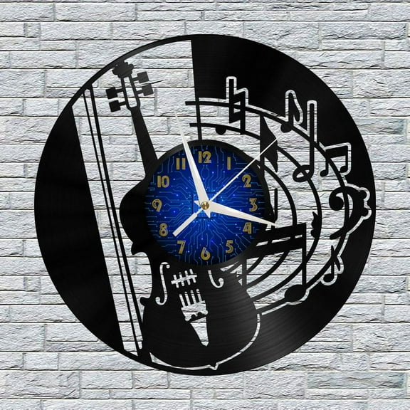 Violin 2 12 Inch Vinyl Record Wall Clock - Silent, Creative, and Unique Clock for Living Room, Entryway, or Bedroom Decor - Perfect Gift Idea(12 inchs B without LED)