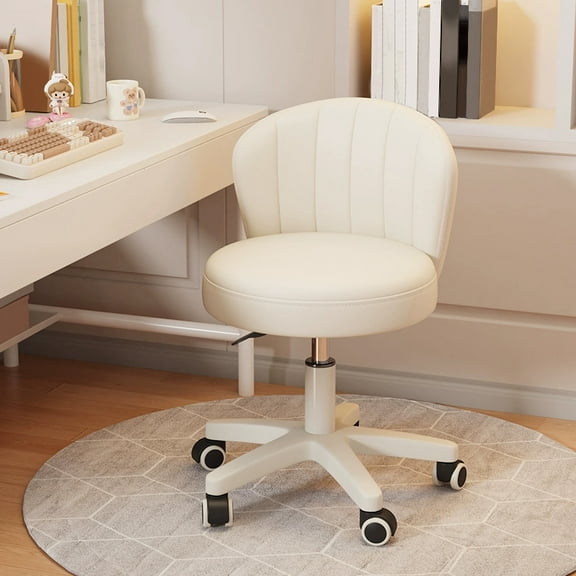 WXJHL Home Office Chair with Wheels PU Leather Swivel Drafting Chair with Back Rolling Round Stool Height Adjustable Work Task Vanity Salon Spa Stool Chair ( 13.8 * 2 * 9.9)