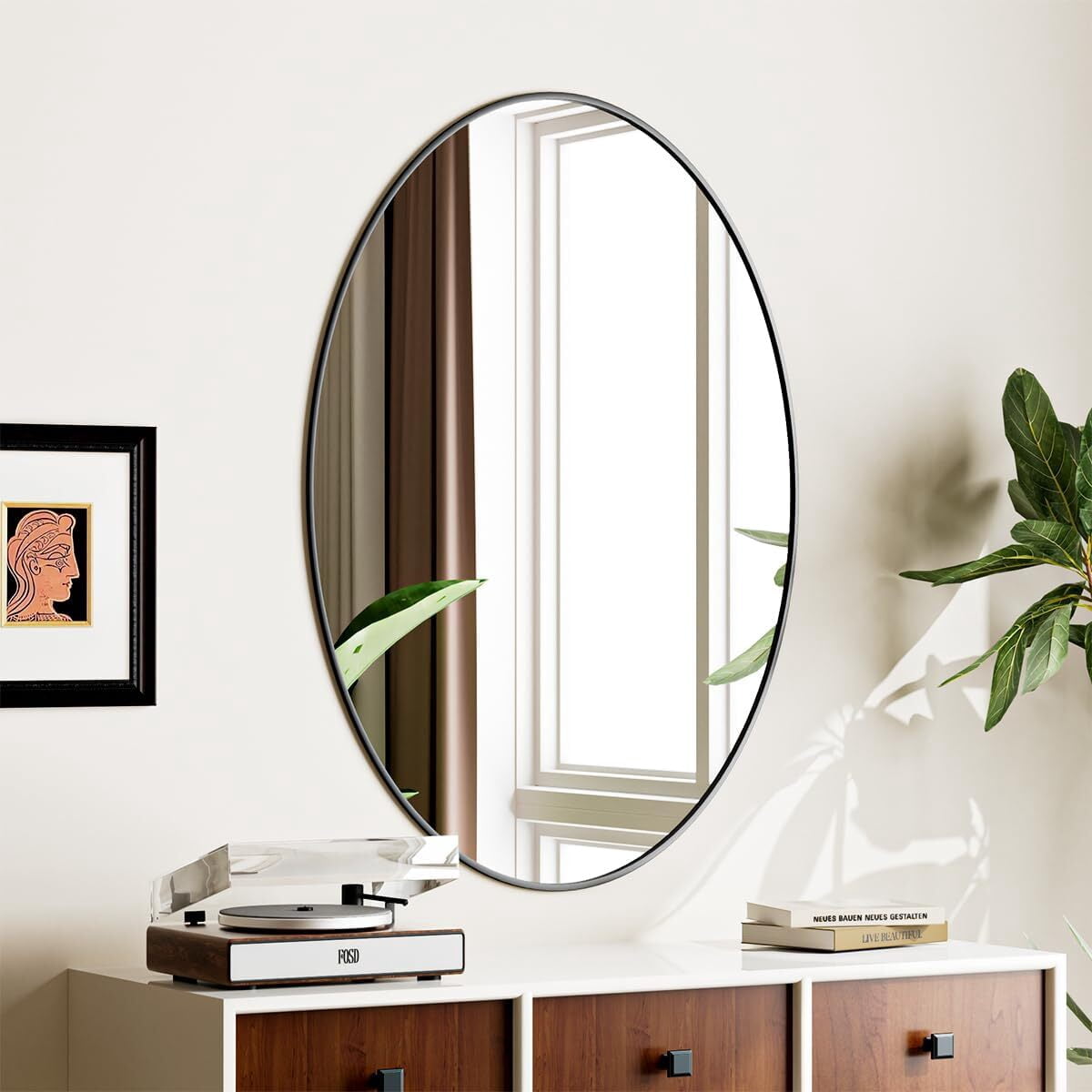 Lumora 38.1"x26" Oval Wall Bathroom Mirror Wall-mounted Mirror with Aluminum Frame, Black
